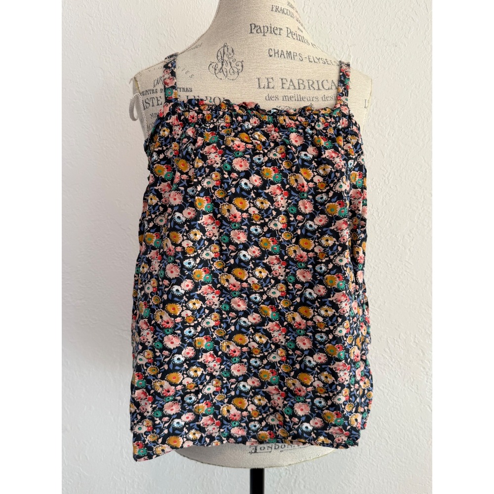 Loft Sleep Floral Pajama Cami Top Large Blue Pink Yellow Rayon Smocked Tank